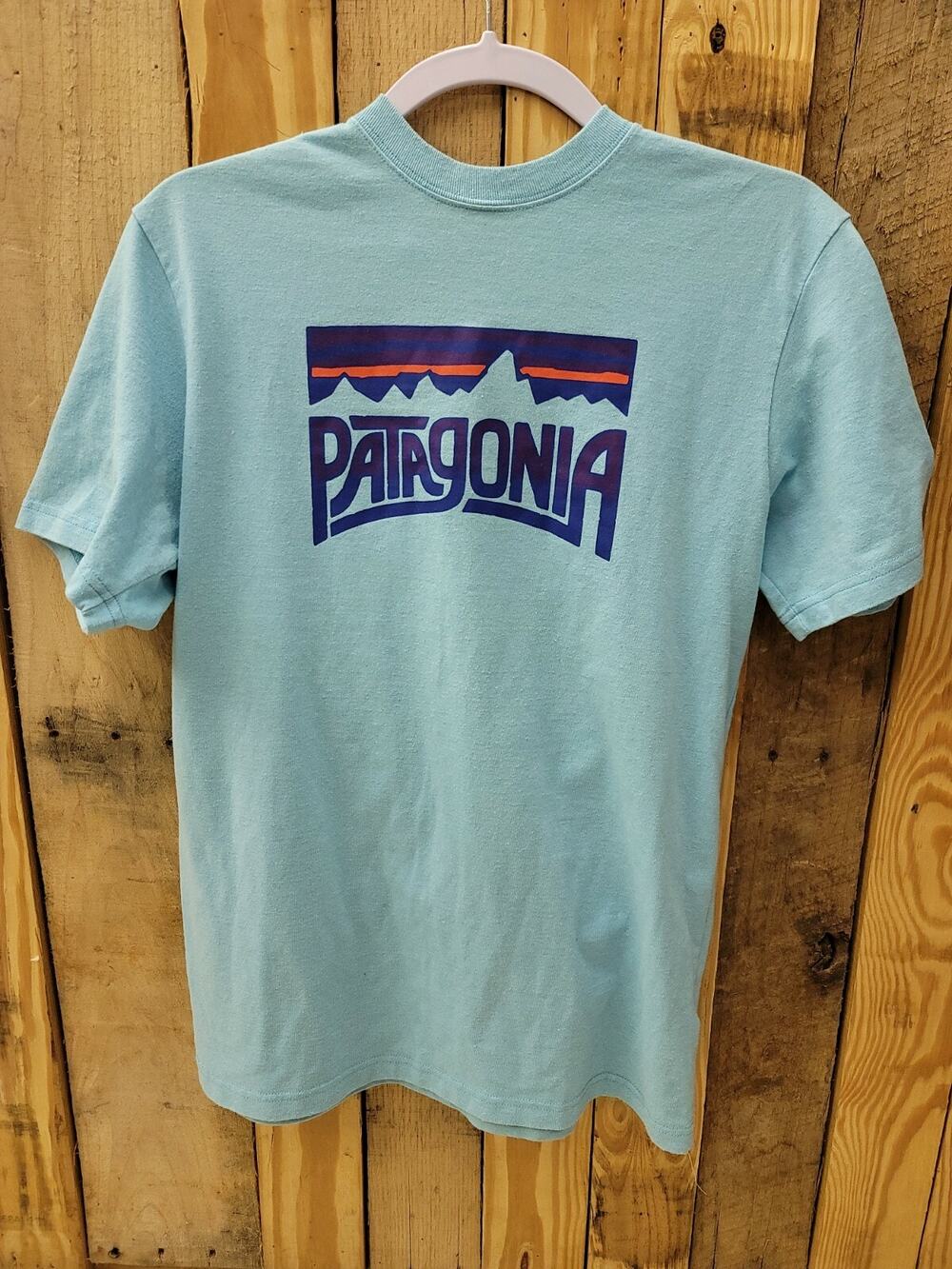 Patagonia Blue Worn Wear Short Sleeve T-Shirt Hiking Outdoor Logo Men's Small S
